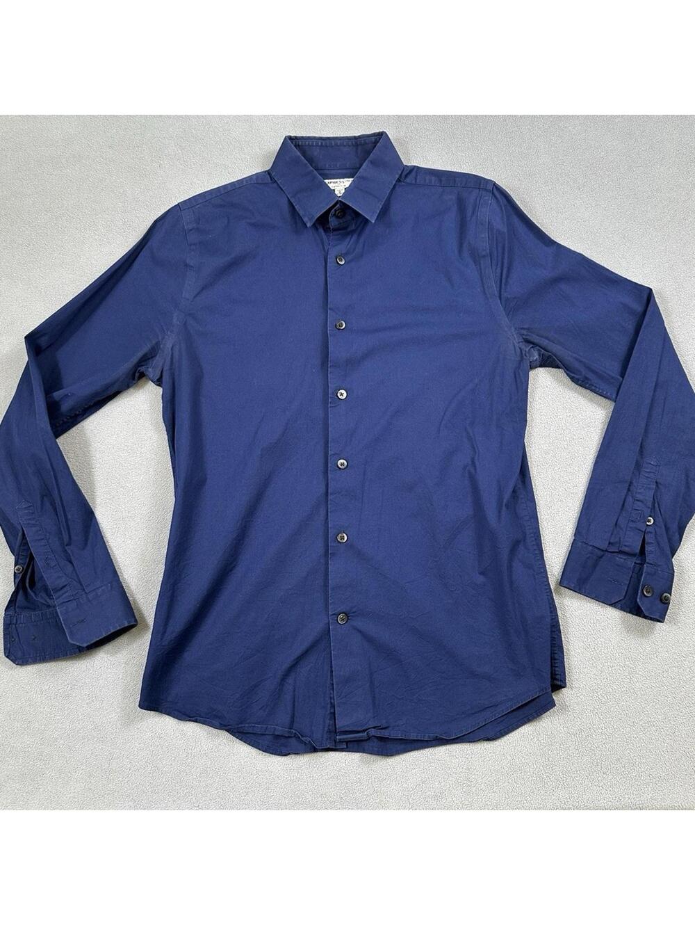 Express 1MX Shirt Mens M Blue Button Down Long Sleeve Stretch Cotton Extra Slim